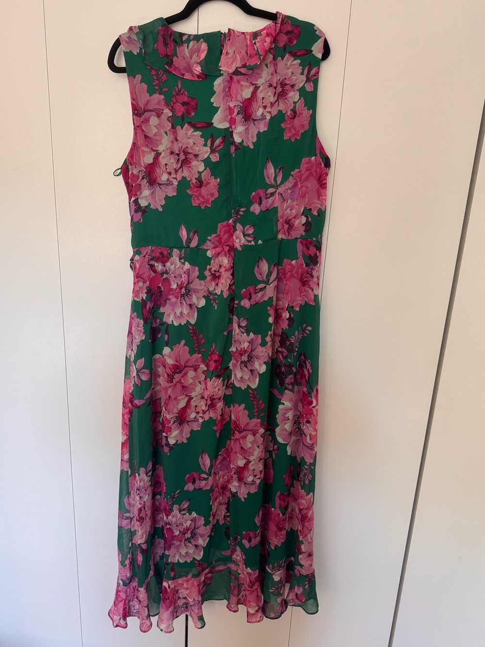 London Times Floral Faux Wrap Ruffle Hem Midi Maxi Dress Green Pink Size 18 - Picture 5 of 7